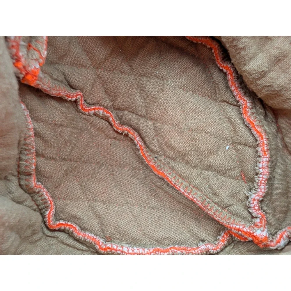Vintage Blaze Orange Quilted Hunting Hat Ear Flaps Faux Fur Lined Trapper Cap